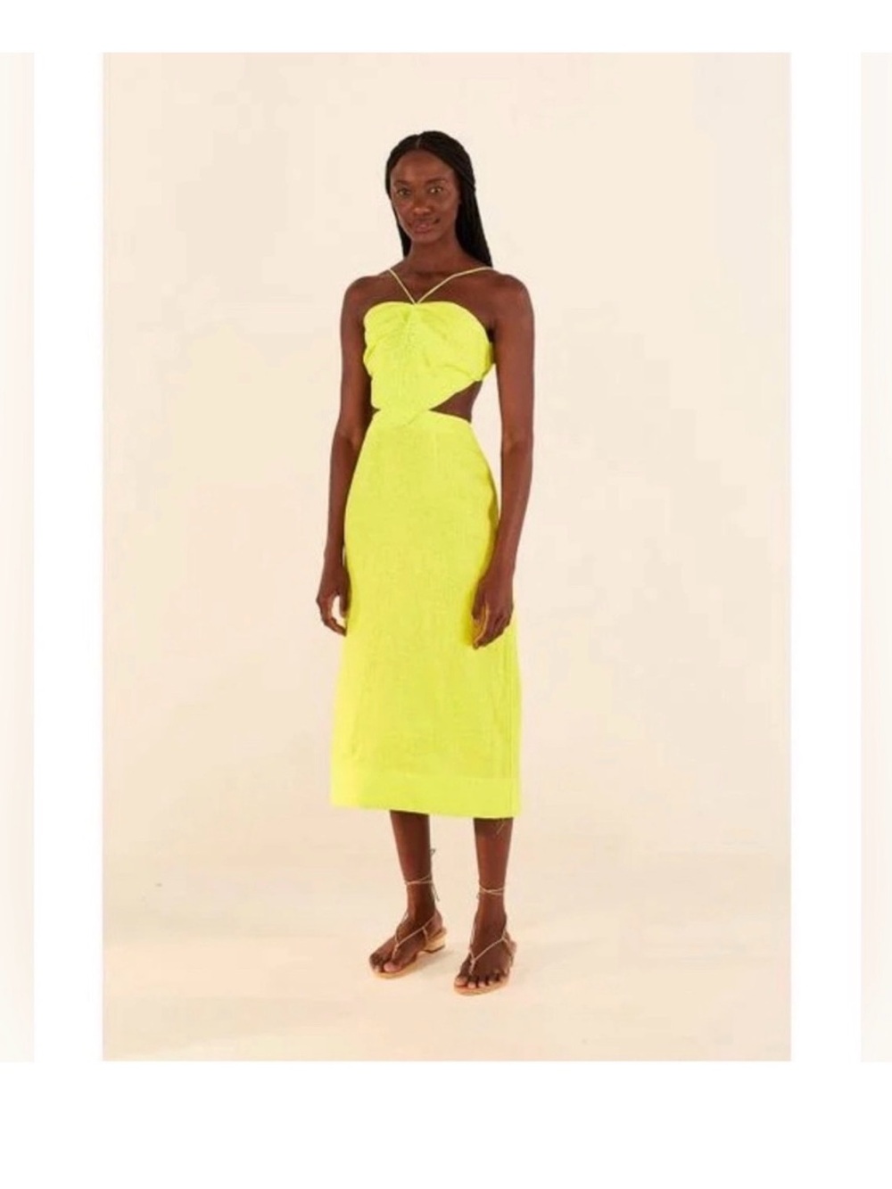 FARM Rio Neon Yellow Cutout Midi Dress